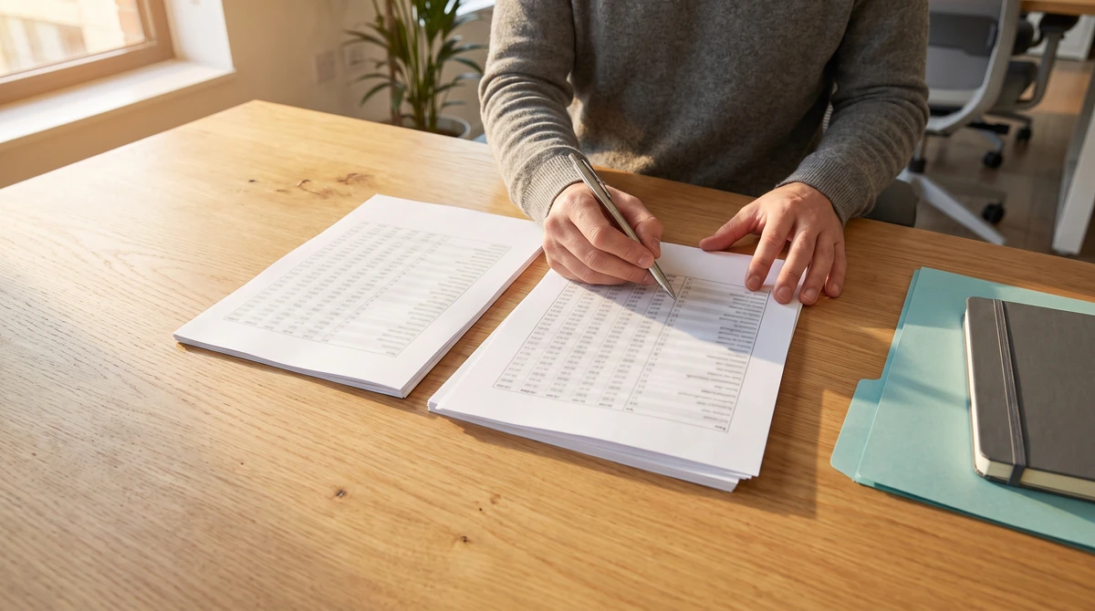 A reviewer comparing two printed per-batch annotation quality reports side by side