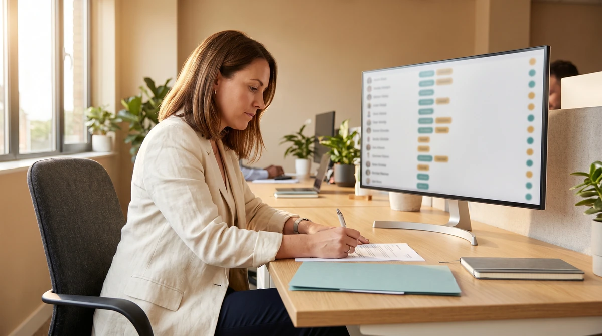 A sourcing specialist checking linguist availability against a shortlist before confirming a rare language pair