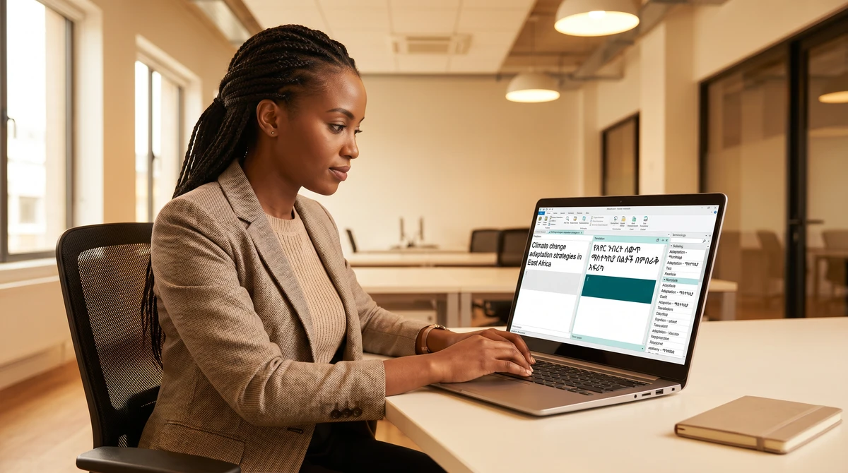 A professional linguist working on Amharic content in a translation tool