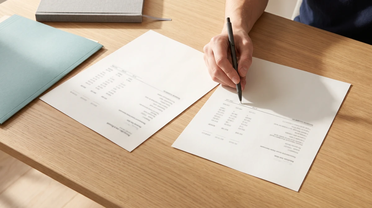 A reviewer checking names and dates on a civil record against its translation before the file is released