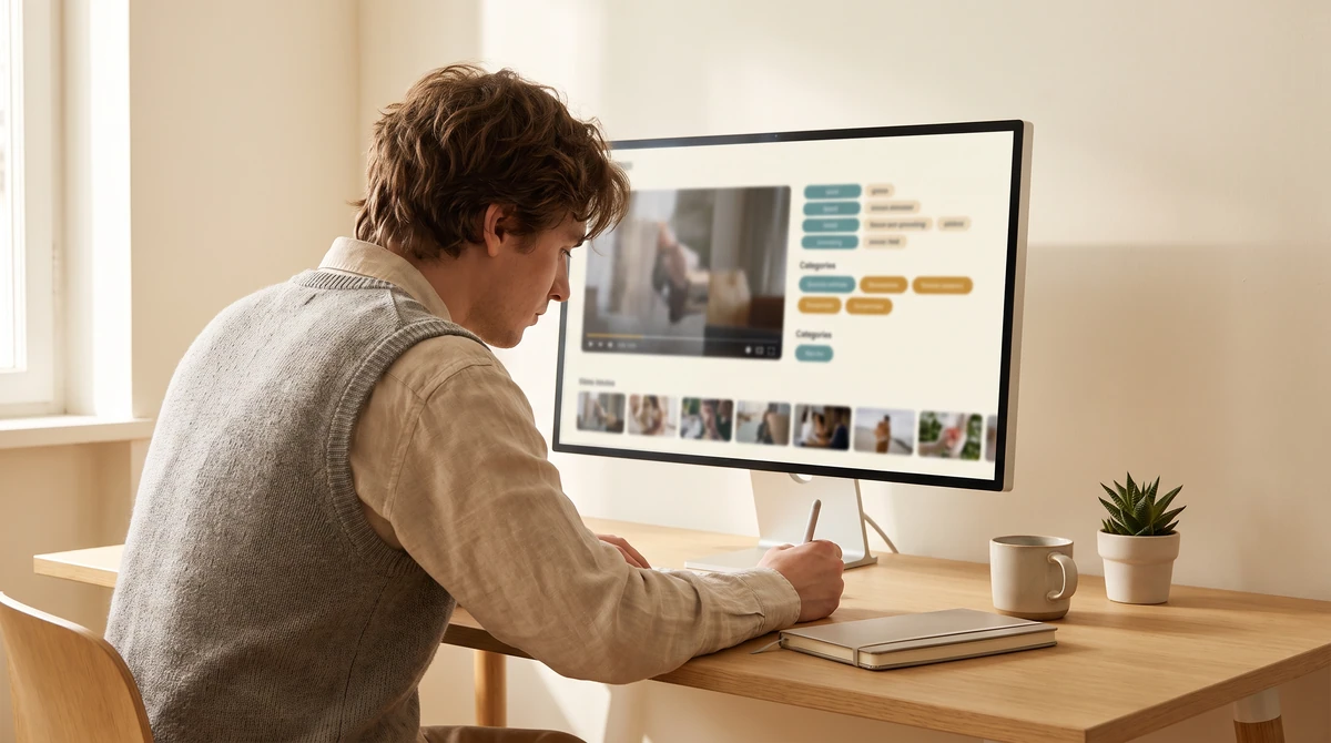 A video annotation reviewer working through a clip labelling queue against a category list